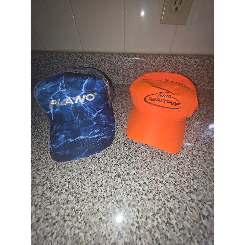 Plano Realtree Baseball Caps Mens OSFM Blue Orange Excellent Hunting Fishing 2pk
